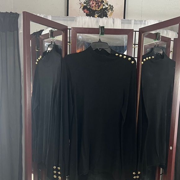 INC International Concepts Sweaters - EUC VINTAGE BLACK RIBBED KNIT MOCK TURTLE NECKSweater with Gold Button Accents